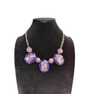 Erica Lyon's Signed Vibrant Blue & Pink Gemstone Statement Necklace. Pre-Owned